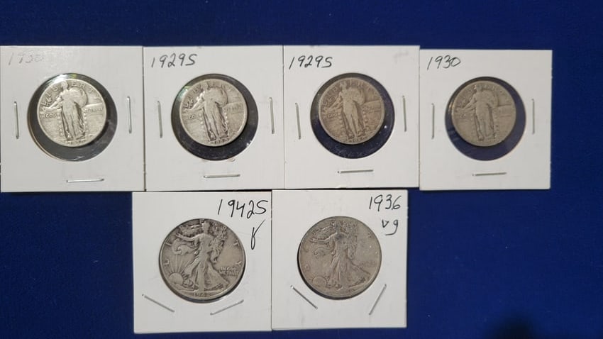 Group of Silver Walking Liberty Half Dollars & Standing Liberty Quarters (1 of 4)