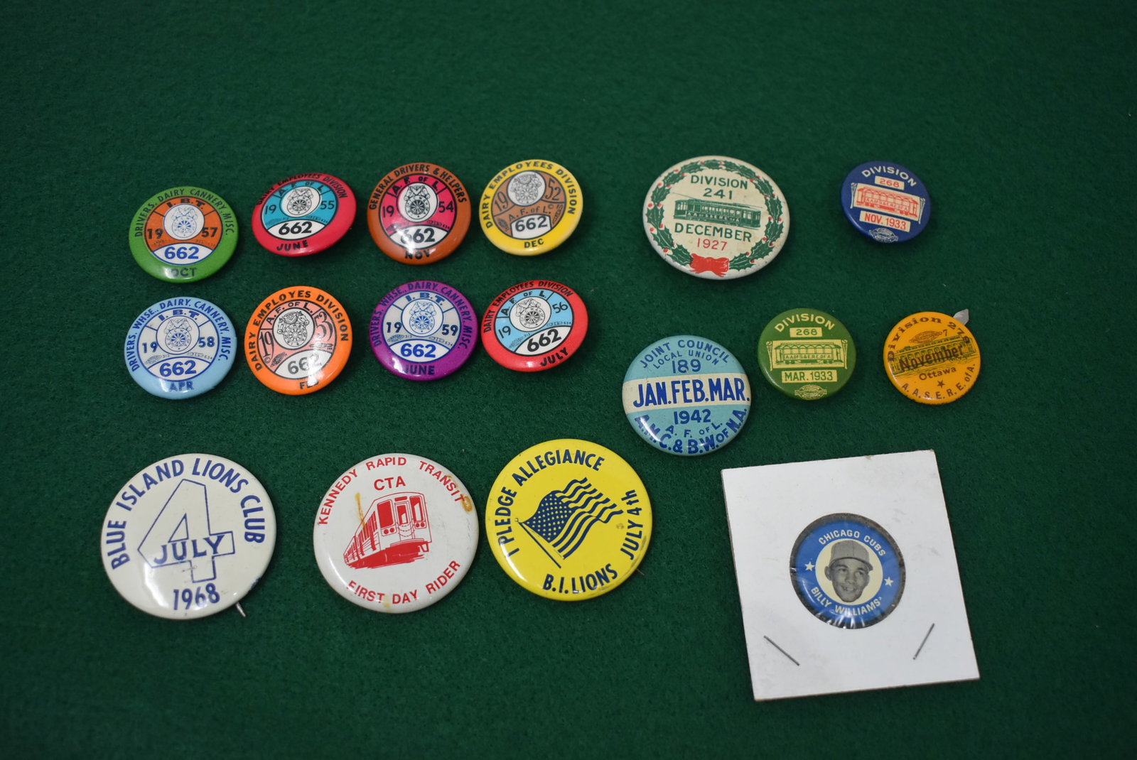 Group of Vintage Pinbacks Pins Union, Sports, misc 1940s-60s (1 of 5)