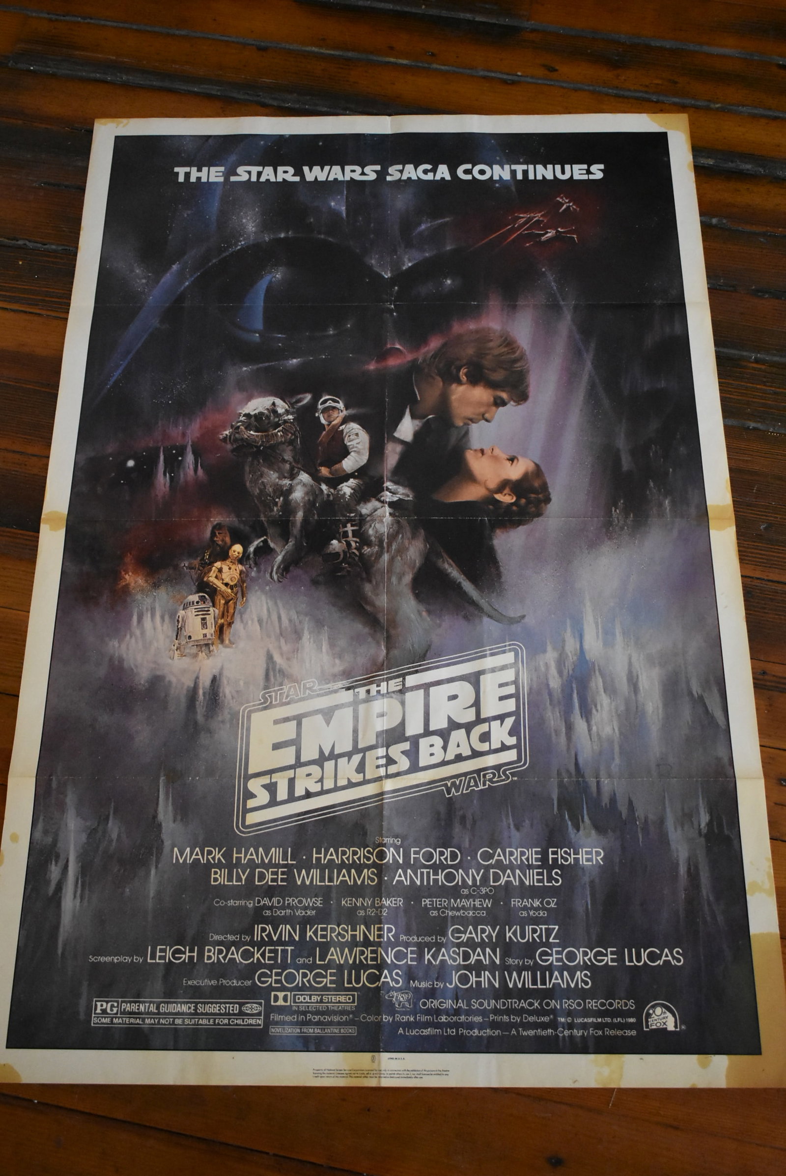 1980 Star Wars The Empire Strikes Back Original One Sheet Movie Theater Poster 41 x 27: 1980 Star Wars The Empire Strikes Back with Roger Kastel Artwork Original Folded 1 Sheet Movie Theater Poster 41x27. Has some discoloration, no holes or tears.Will be rolled for shipping.