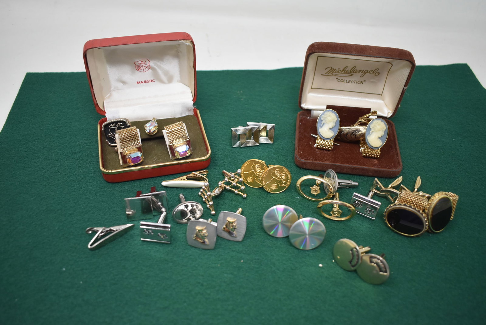 Lot of Vintage Cuff Links: A Group of Vintage Cuff Links and Tie Tacks. As shown