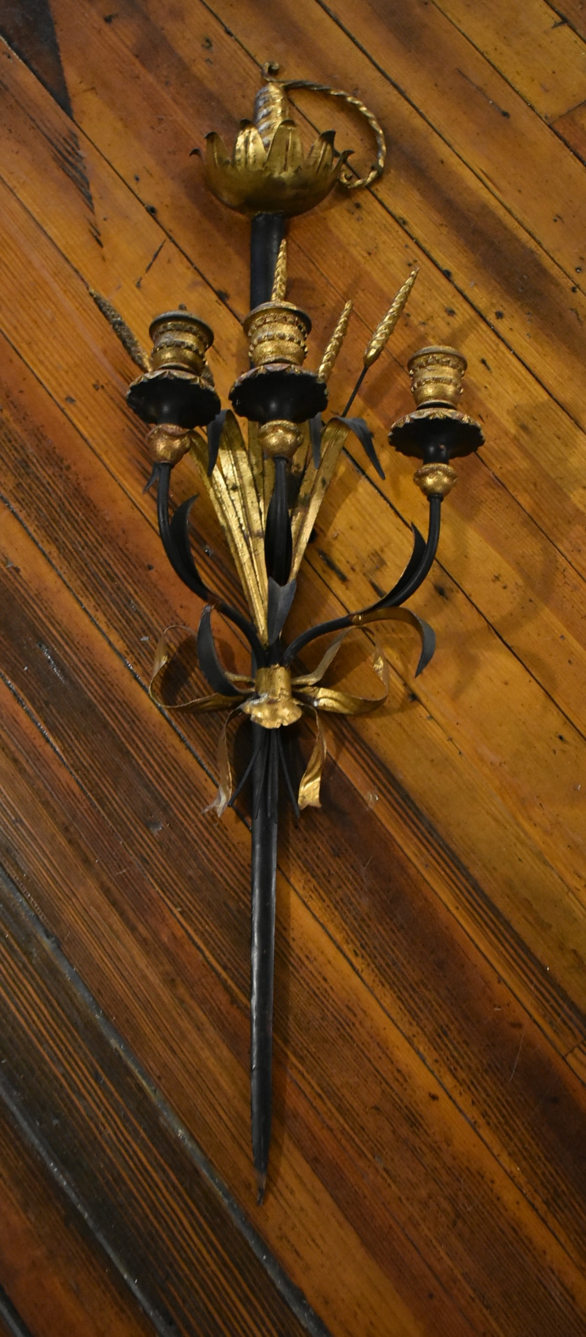 Mid-Century Modern Italian Gilt Wrought Iron Candle Wall Sconce (1 of 4)