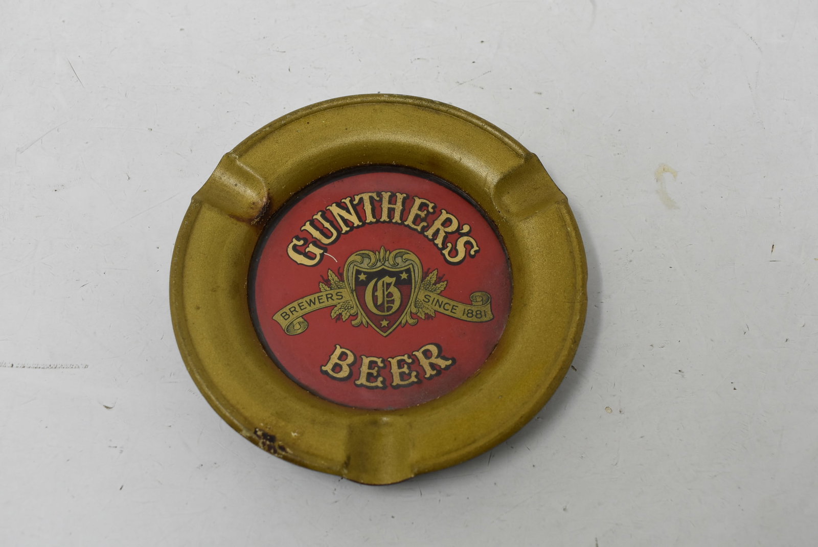 1930's Gunther's Beer Glass Faced Ashtray (1 of 3)