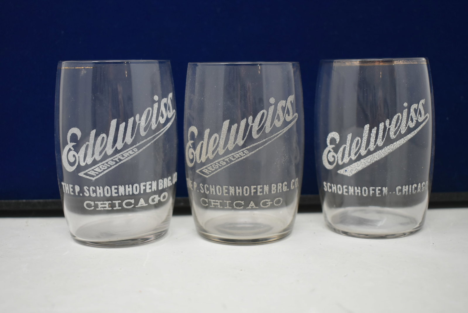3 Pre-Prohibition Edelweiss Schoenhofen Brewing Co Beer Glasses (1 of 5)