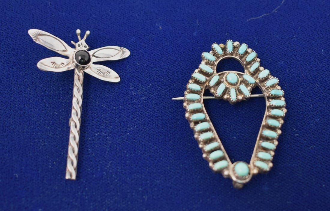 2 Sterling Brooches Dragonfly & Turquoise (1 of 3)