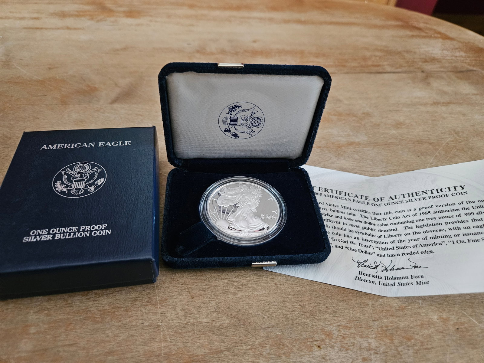 2005-W $1 Proof American Silver Eagle w Box, COA .999 (1 of 5)