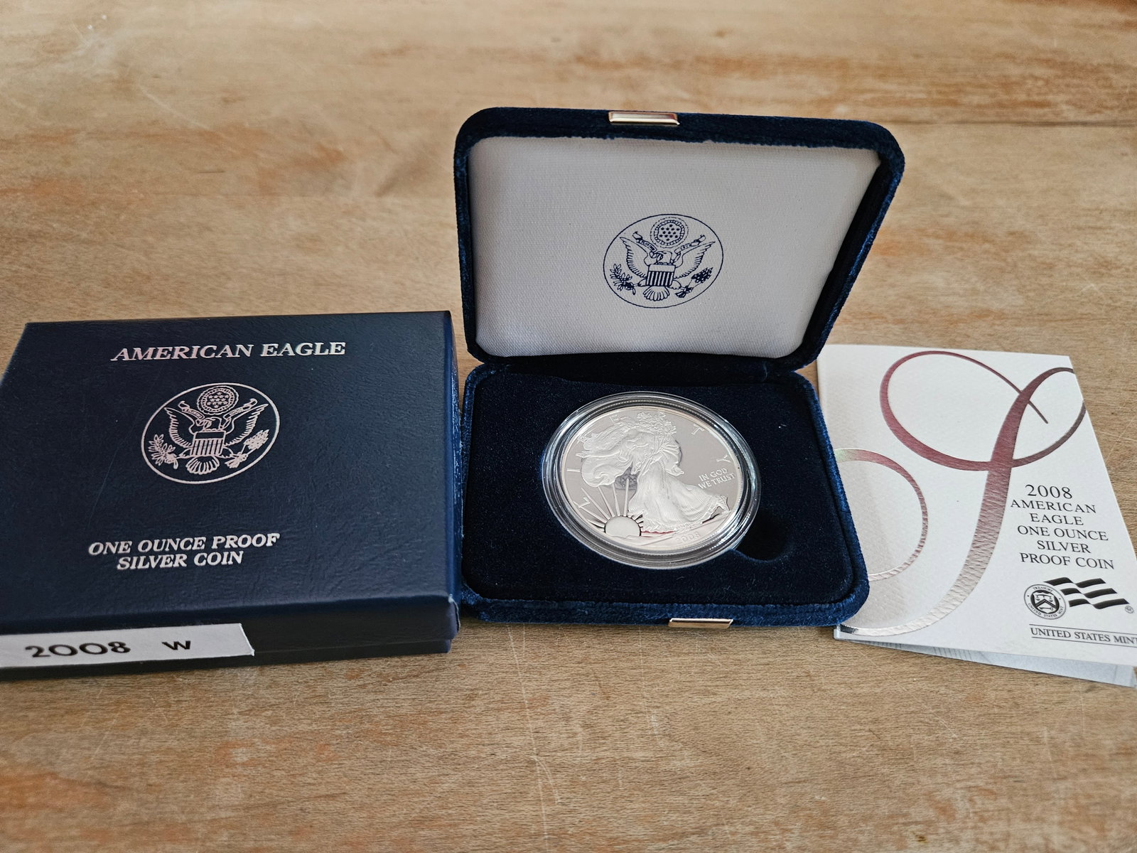 2008 W American One Oz Proof .999 Silver Eagle w Box COA (1 of 5)