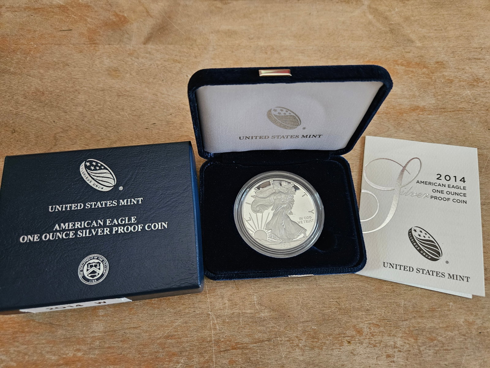 2014-W American One Oz Proof .999 Silver Eagle w Box COA (1 of 4)