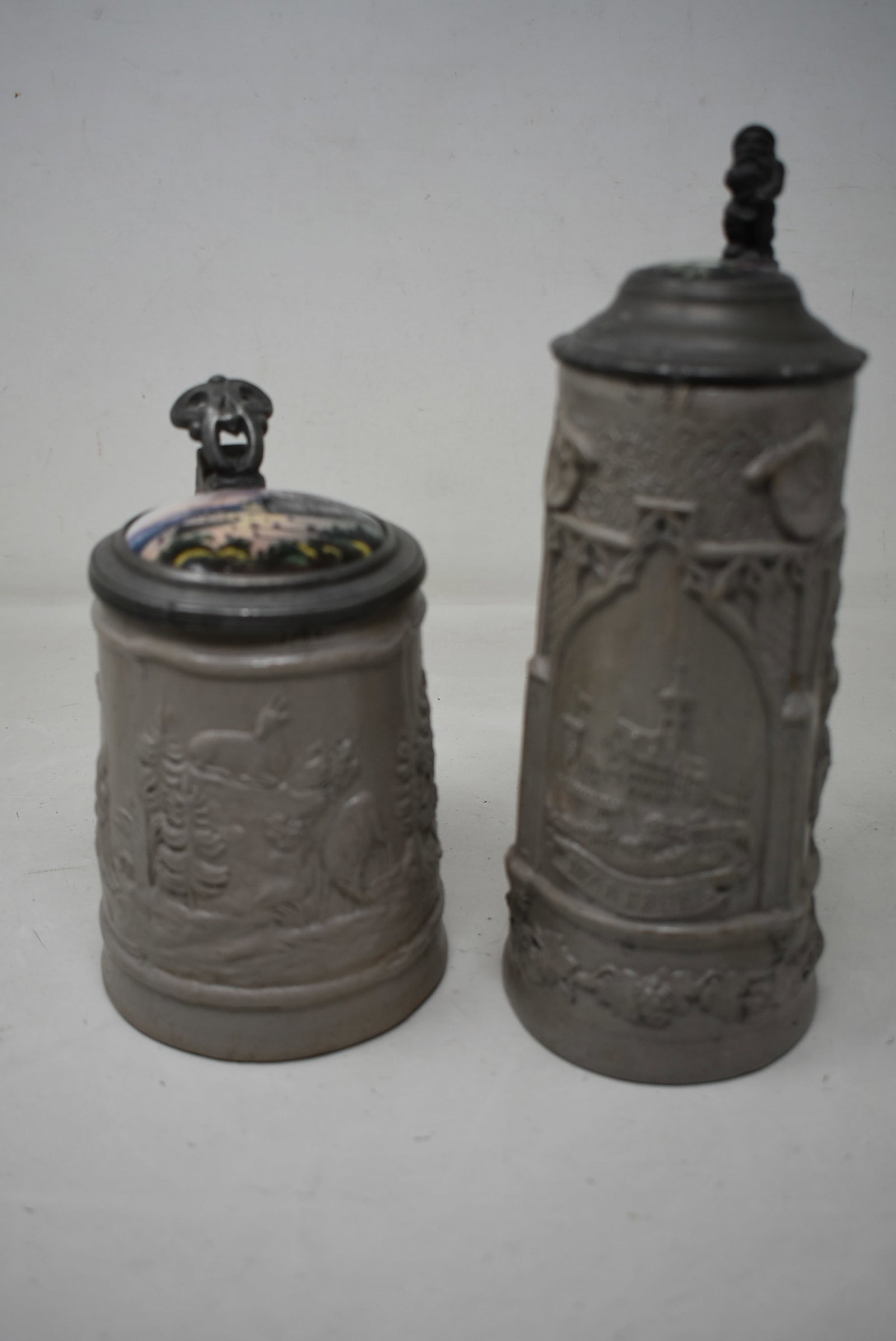 Lot of 2 Stoneware Beer Steins 1/2 L with Porcelain Inlay Lids (1 of 11)