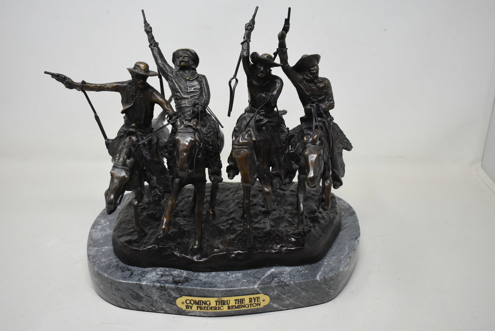 Frederic Remington "Coming Through The Rye" Bronze Sculpture on Marble Base (1 of 10)