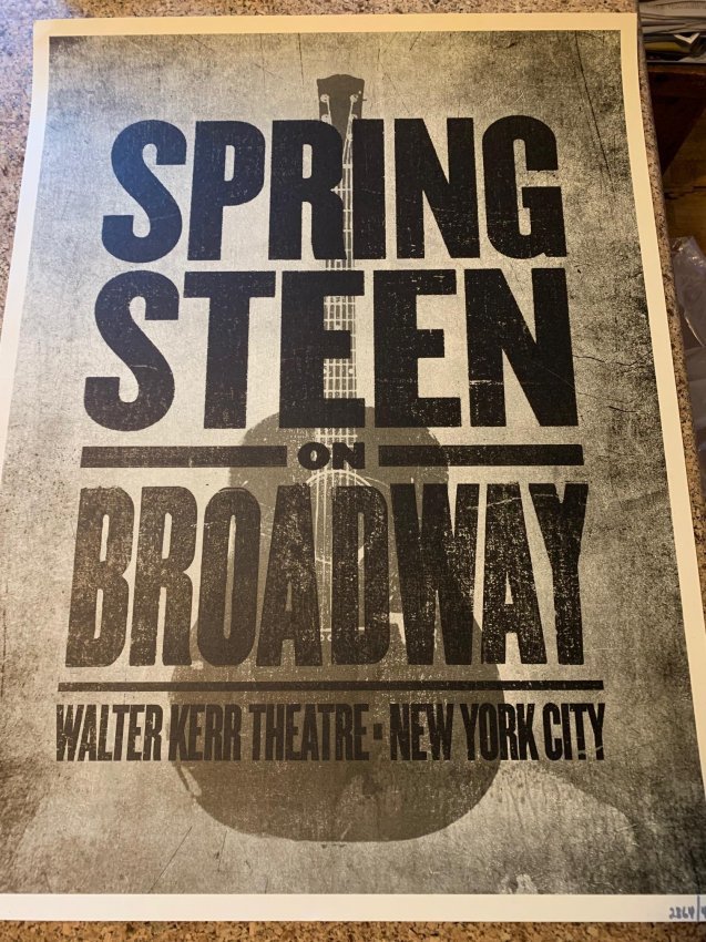 Bruce Springsteen - Walter Kerr Theater Show Poster: The official poster sold at the recent run of The Boss's Broadway show. These are hand numbered and come in two colors, silver or brown. They were limited editions of 4000 in each color. This auction 