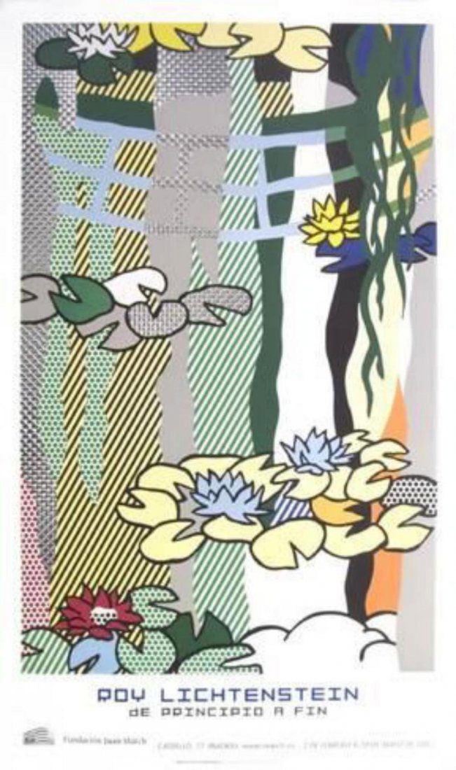 Roy Lichtenstein - Water Lillies with Japanese Bridge: Roy Lichtenstein (1923-1997, USA) - "Water Lillies with Japanese Bridge" (1992.) Image used for a poster for Fundacion Juan March, Madrid, Spain, "Lichtenstein de Principio A Fin," (Beginning to End)