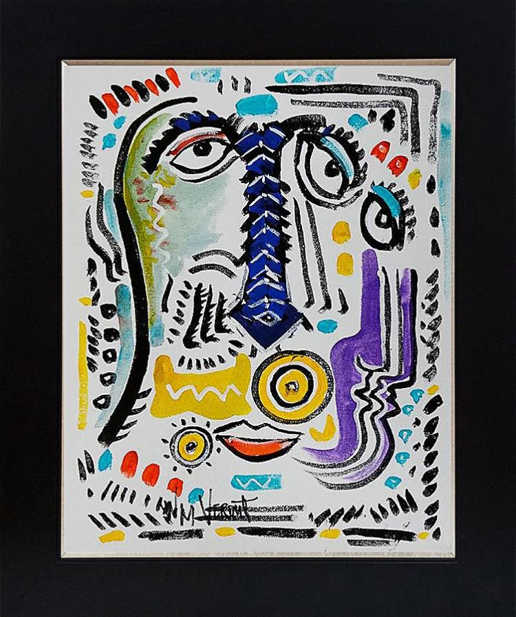 William Verdult - Eyes in the Mist 1990: William Verdult (1939 - 2016, Dutch/American) - "Eyes in the Mist" Collection (1990) - Abstract original oil painting on canvas, measures 19" x 15" (image size) and 27" x 22" with frame and matting so