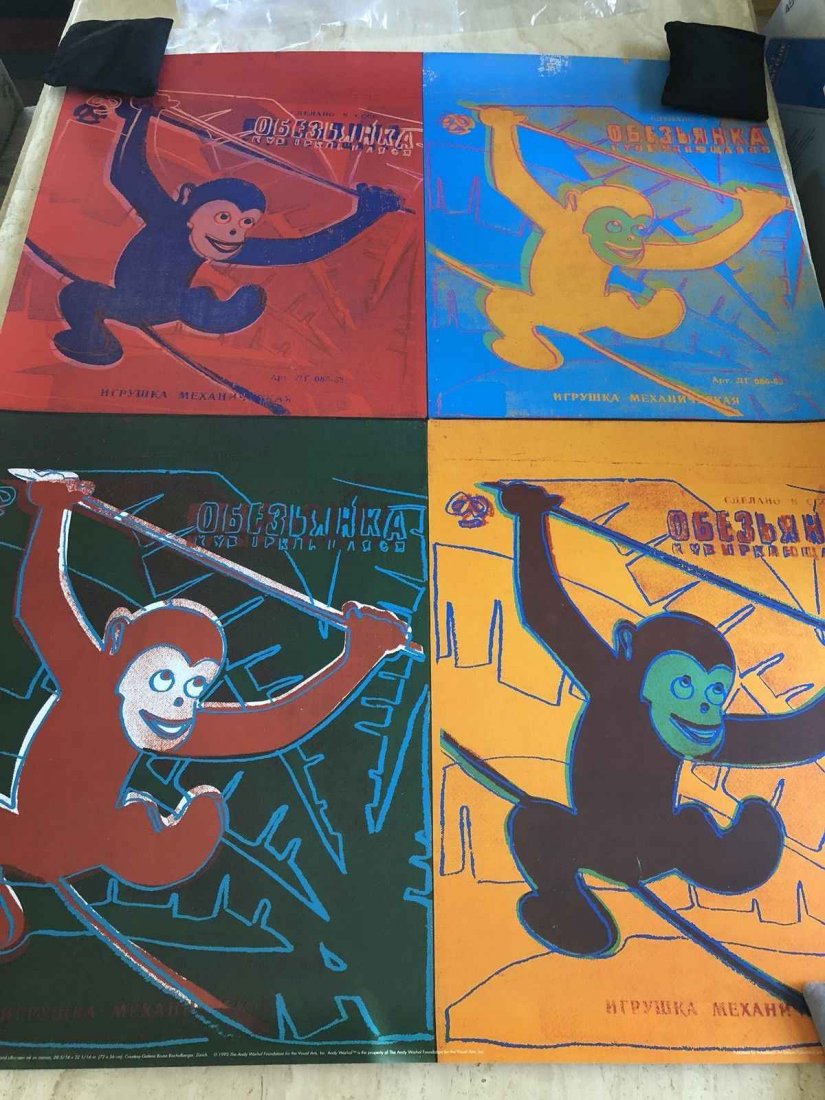Andy Warhol - Monkey Toy: Andy Warhol ( 1928-1987, USA) -"Monkey Toy" is a 4-panel offset lithograph from a limited edition size of 2500. It is a very large unframed piece, measuring 47.25" x 35.75" and is a reproduction of Wa