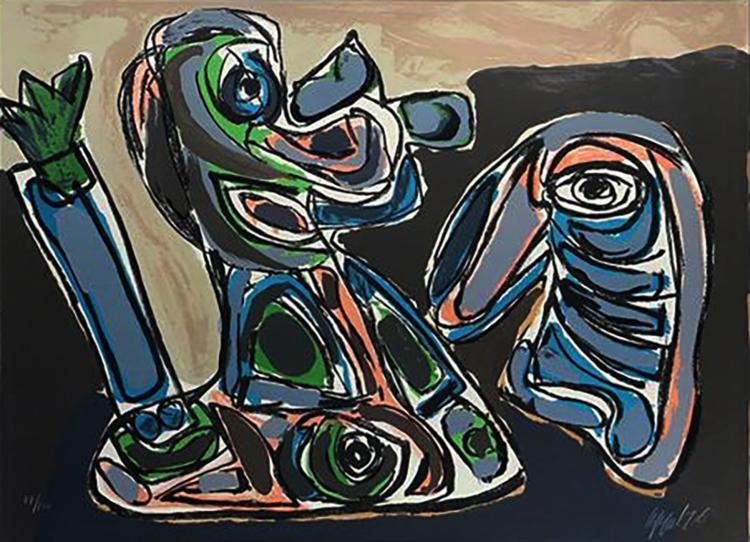 Karel Appel - Untitled, The Animal: Karel Appel (April 25, 1921 - May 3, 2006) Untitled "The Animal"-Limited edition signed color lithograph on Arches paper(watermark is in the lower right corner.) The work of art is hand-signed and dat