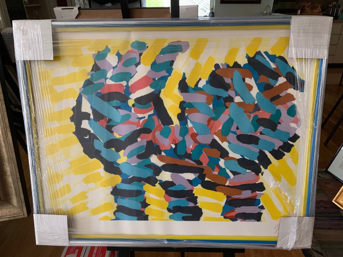 Karel Appel - "Encounter in Yellow Field" (10 by Appel): Christiaan Karel Appel (1921 - 2006, Dutch) "Encounter in a Yellow Field" is a single lithograph from the "Ten By Appel" series (1978) which is a limited edition portfolio of 10 color lithographs by t