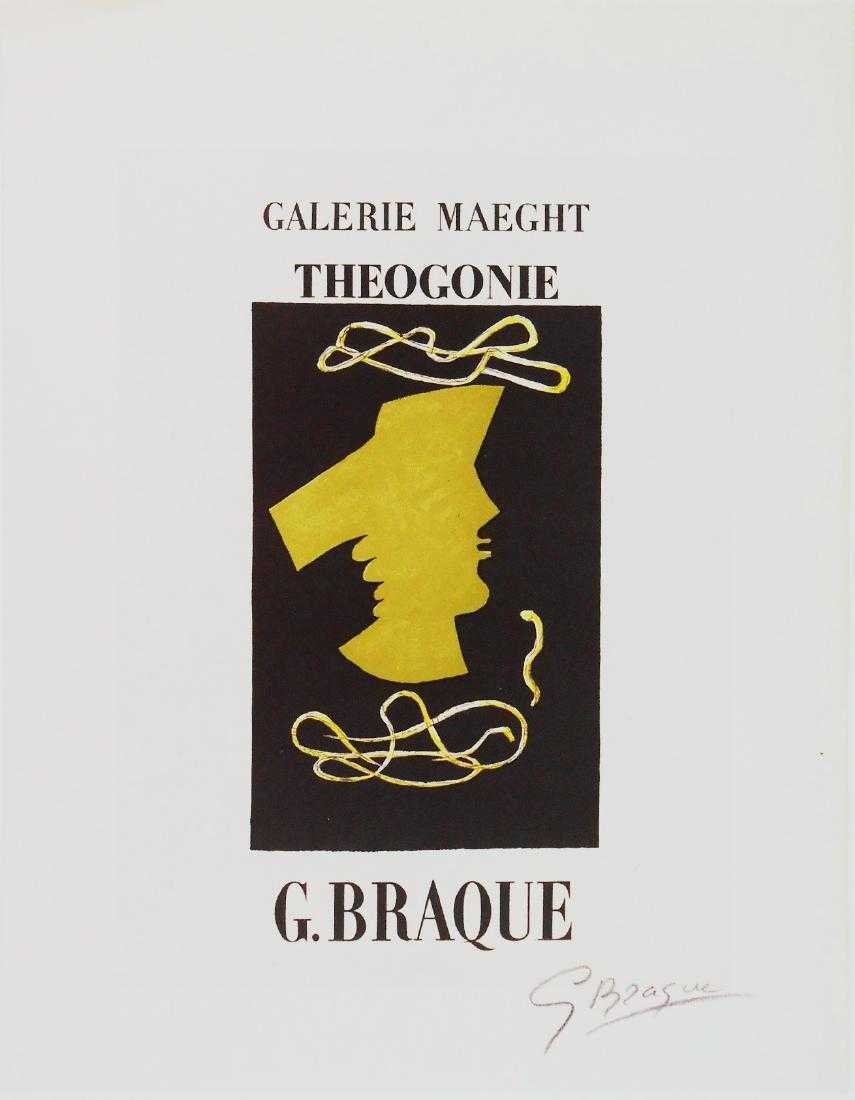 Georges Braque - Theogonie: Georges Braque (1882 - 1963, France) "Galerie Maeght: Theogonie," (1954.) This work of art is an offset color lithograph based on the exhibition poster created for a 1954 exhibit at the Galerie Maeght
