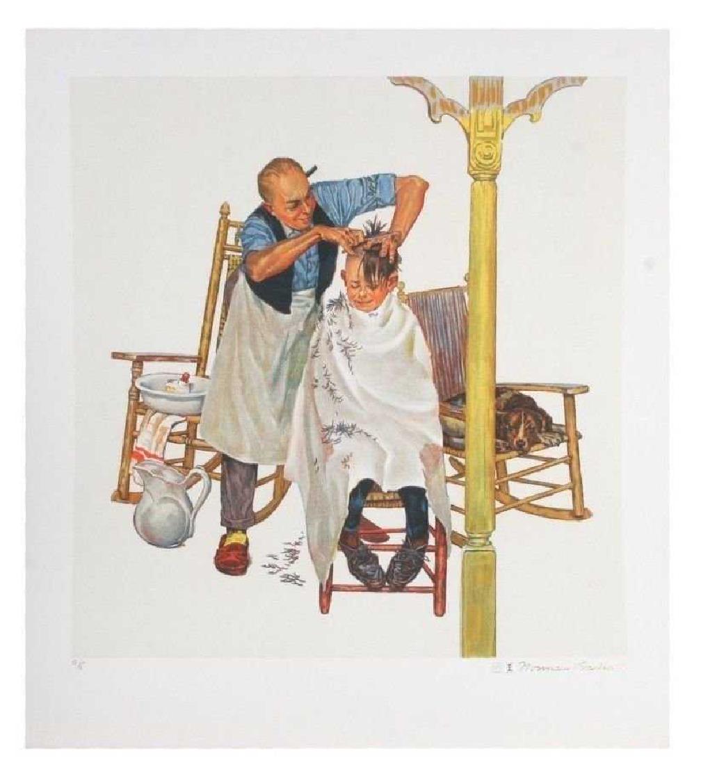 Norman Rockwell - Summer's Start: Norman Rockwell (1894 - 1978, American) "Summer's Start" (Young Boy: The Haircut) - This image was used in the Brown & Bigelow Four Seasons Calendar, 1963. This piece is one of the "Encore Edition" po