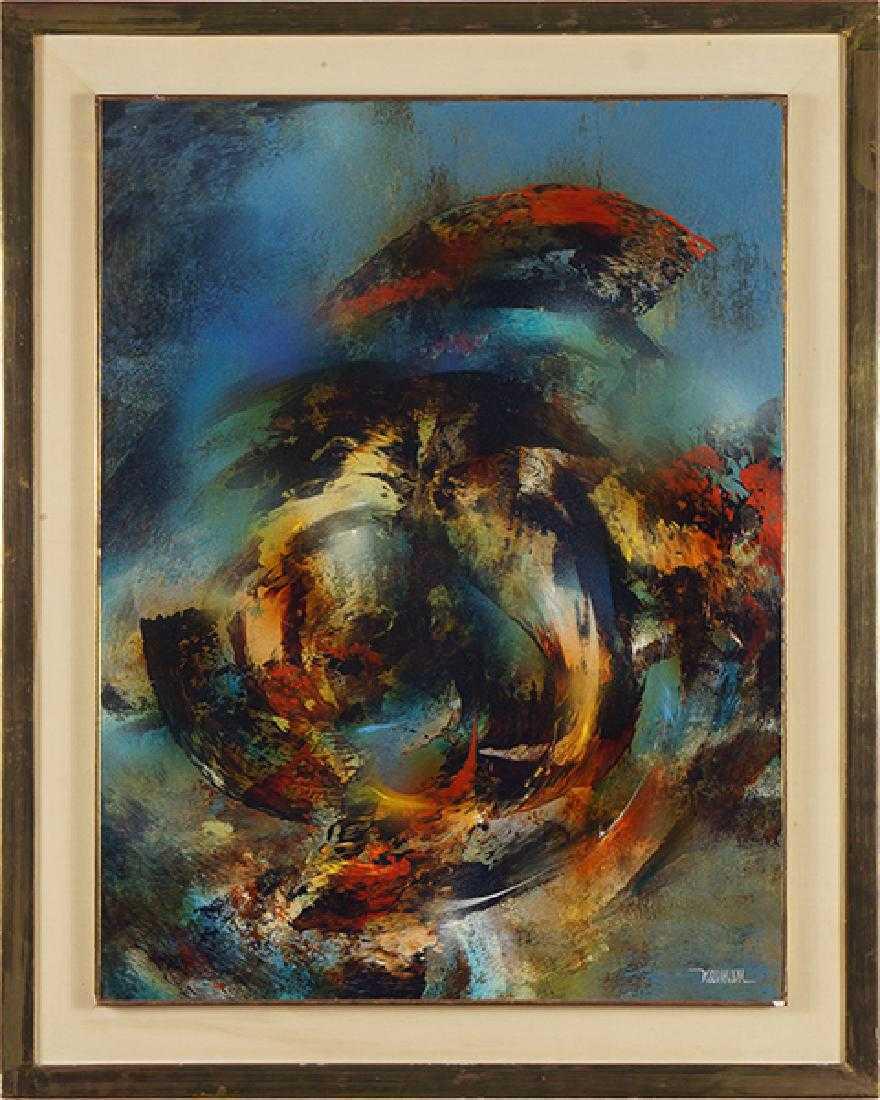 Leonardo Nierman-"Whirlwind": Leonardo Nierman (Mexican, B. 1932) "Whirlwind" is an original oil painting on Masonite. It is signed by the artist in the lower right, and titled en verso. The work of art measures 31.5" x 23.75" and