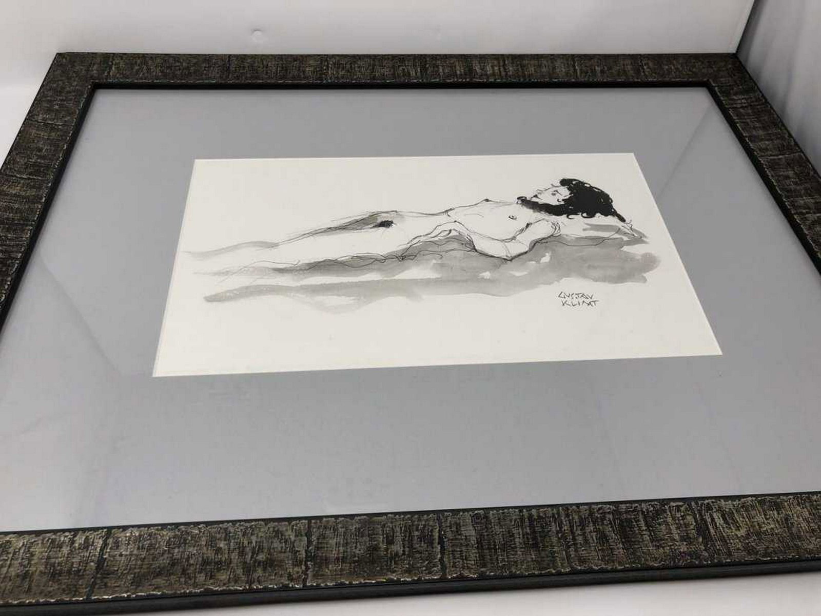Gustav Klimt (Attrib) - Untitled Nude: (Attributed to) Gustav Klimt (July 14, 1862 - February 6, 1918.) An ink drawing of Klimt's primary subject, the female body. Signed, matted and framed to museum specifications which include top grade 