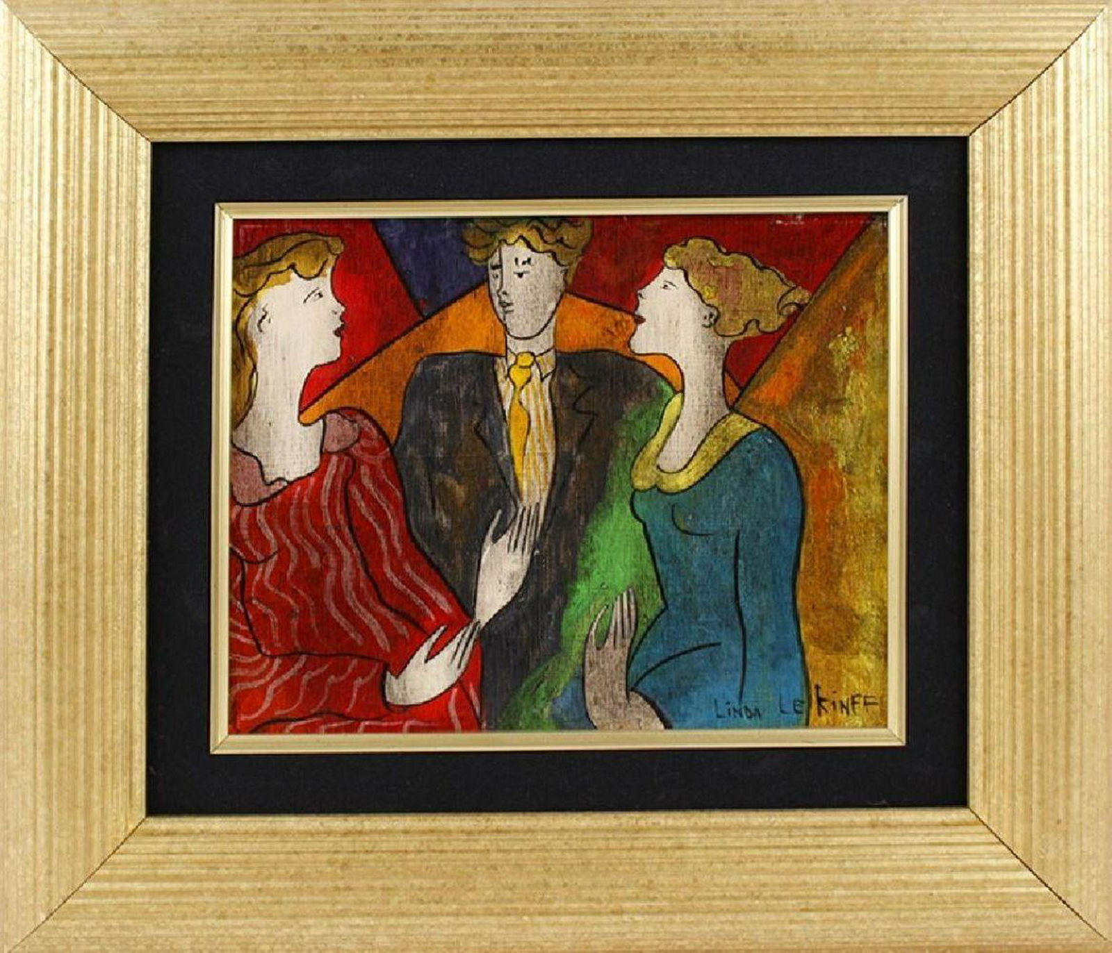 Linda Le Kinff, "Triangle": Linda LeKinff (French, b. 1949) "Triangle" is an original oil painting on board. The image measures 9 x 10.5 inches, and the artist has hand-signed the piece with her full name in the lower right. The