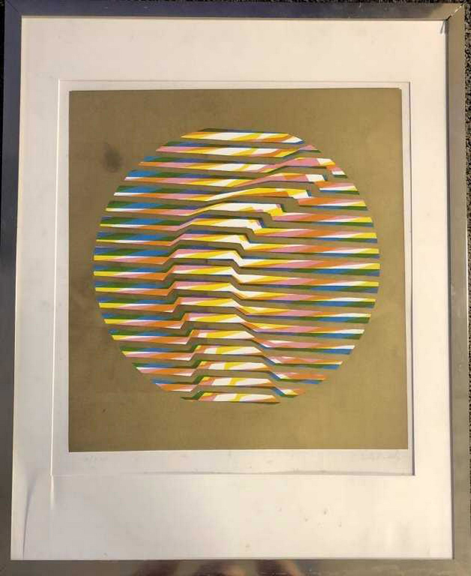 Victor Vasarely - Untitled (on Goldfoil): Victor Vasarely (1906-1997, French/Hungarian) Limited Edition Print-Serigraph on Gold Foil Paper. This work of art is pencil signed and numbered (IX/XXV.) It measures 23" x 29" and comes unframed. The