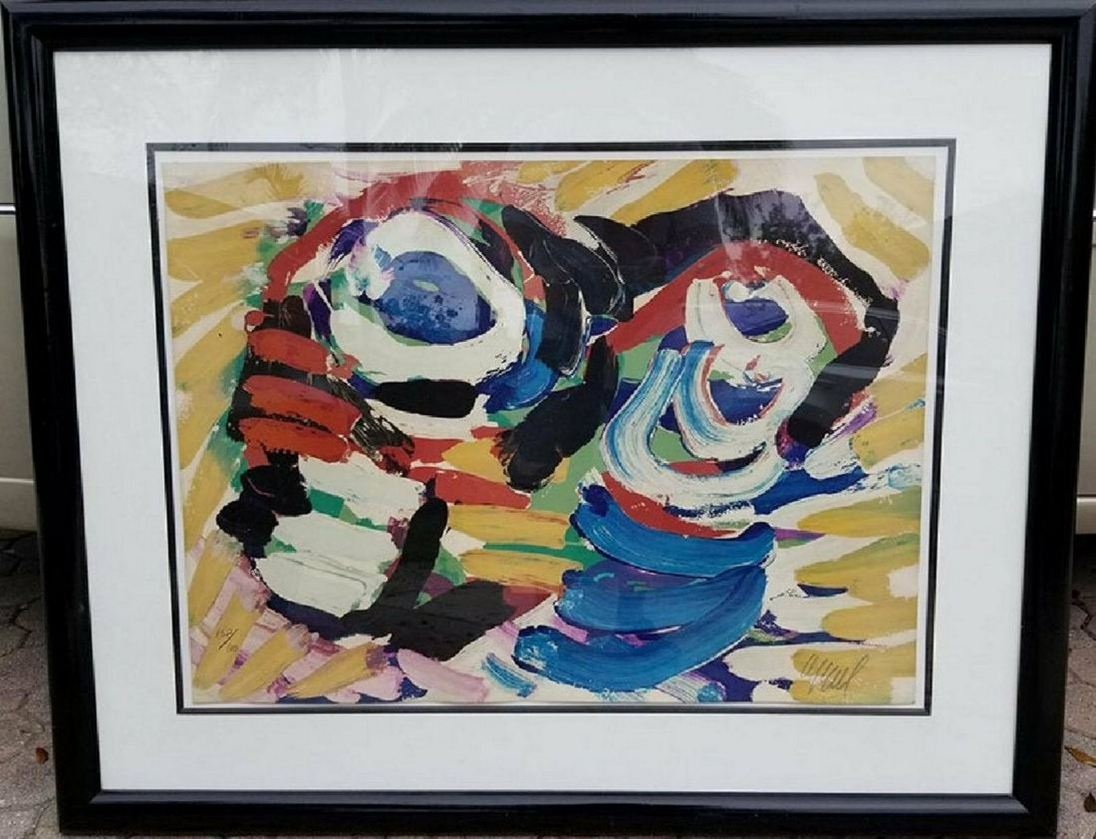 Karel Appel - "Happy Couple" (aka "Black and Blue Eye"): Karel Appel (April 25, 1921 - May 3, 2006, Dutch.) "Happy Couple" (aka "Black and Blue Eye") is a 1978 Limited Edition Lithograph in the artist's abstract composition style. Pencil signed and numbered