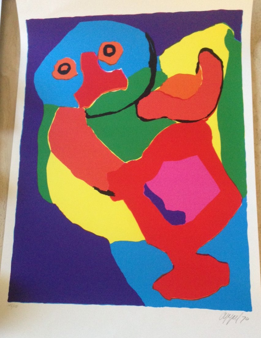 Appel, "Dancing Man": Karel Appel (1921 - 2006) "Dancing Man" - This 1970 image is a silkscreen print on museum board " 31.5 x 21.5 inches, unframed. The work of art is a limited edition (118/125) and is hand signed "Appel