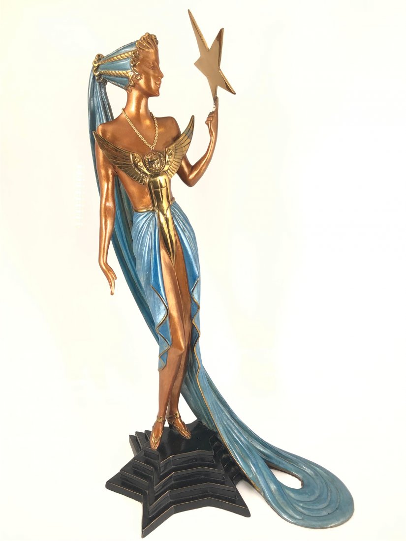 Erte Sculpture, Astra: Erte (Romain de Tirtoff, Russia & France, 1892-1990) "Astra" - Limited Edition 1987 bronze sculpture with blue patina, etched number (308/500) and signature in the star-shaped base, measuring 19.5 inc