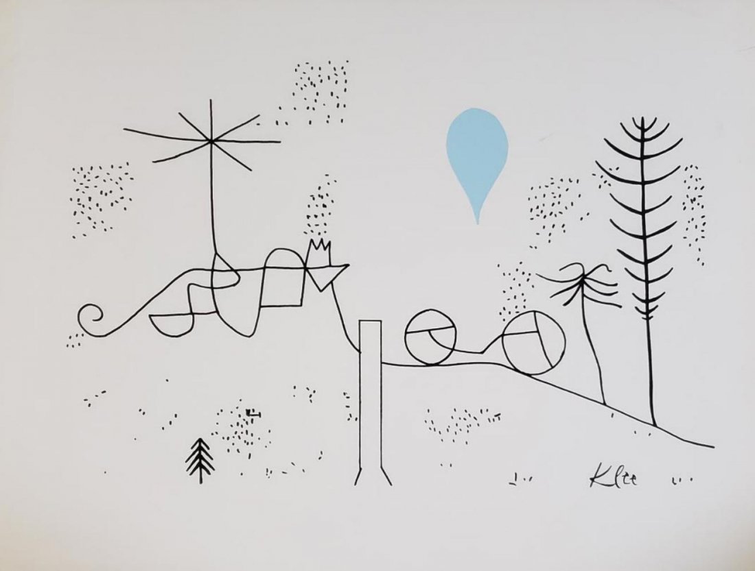 Paul Klee - Winter Lithograph: (After) Paul Klee (Swiss/German, 1879-1940) Plate signed lithograph measures 16 x 20 inches. The image is an interpretation of Klee's 1930 work of art depicting a winter landscape, called "Winterbild.