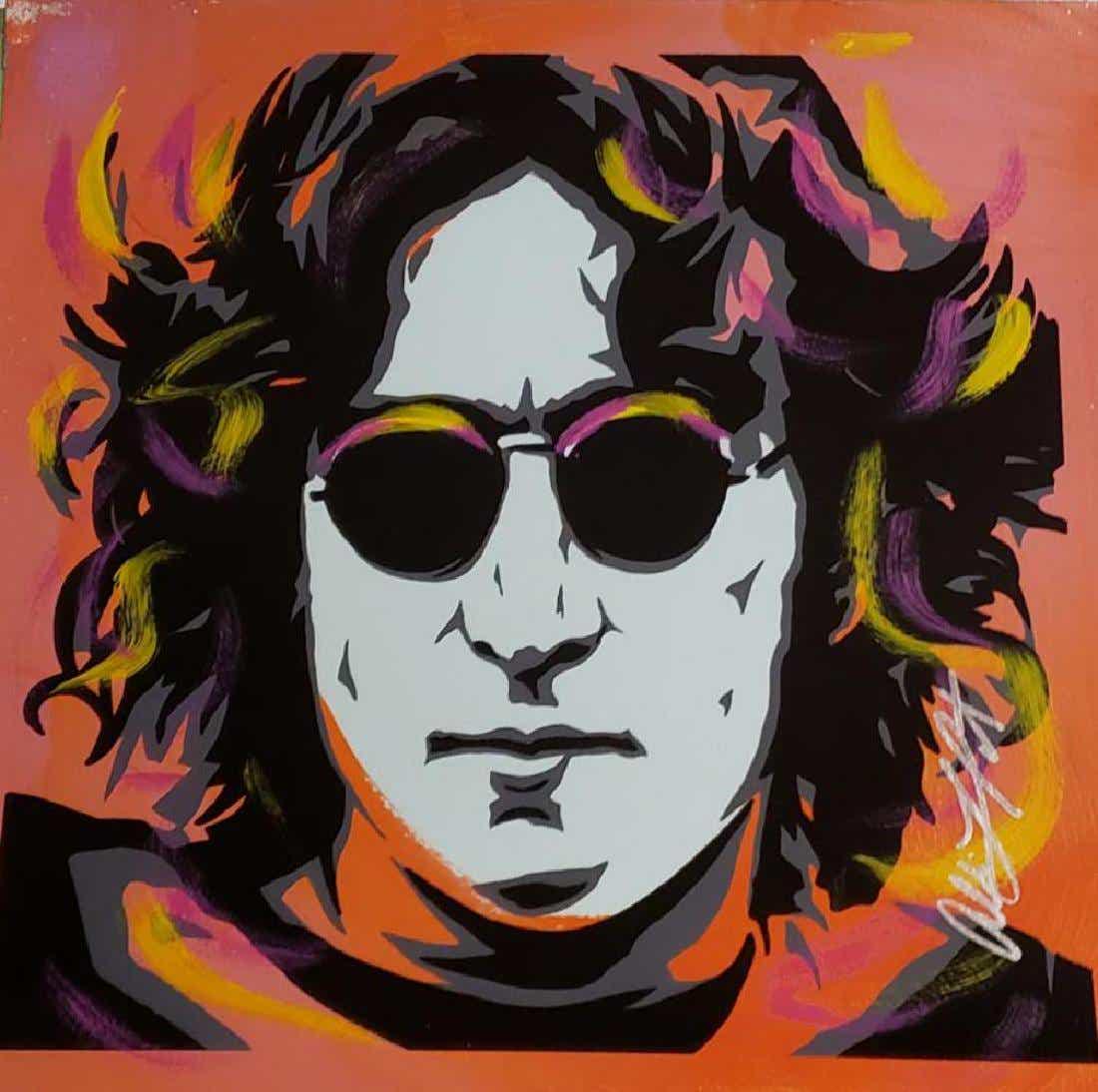 Allison Lefcort - "John Lennon": Allison Lefcort (b. 1975, American) "John Lennon" is an original mixed media work, hand signed by the pop artist. It is a lively, bold portrait of the iconic Beatle and songwriter. Approximate size is
