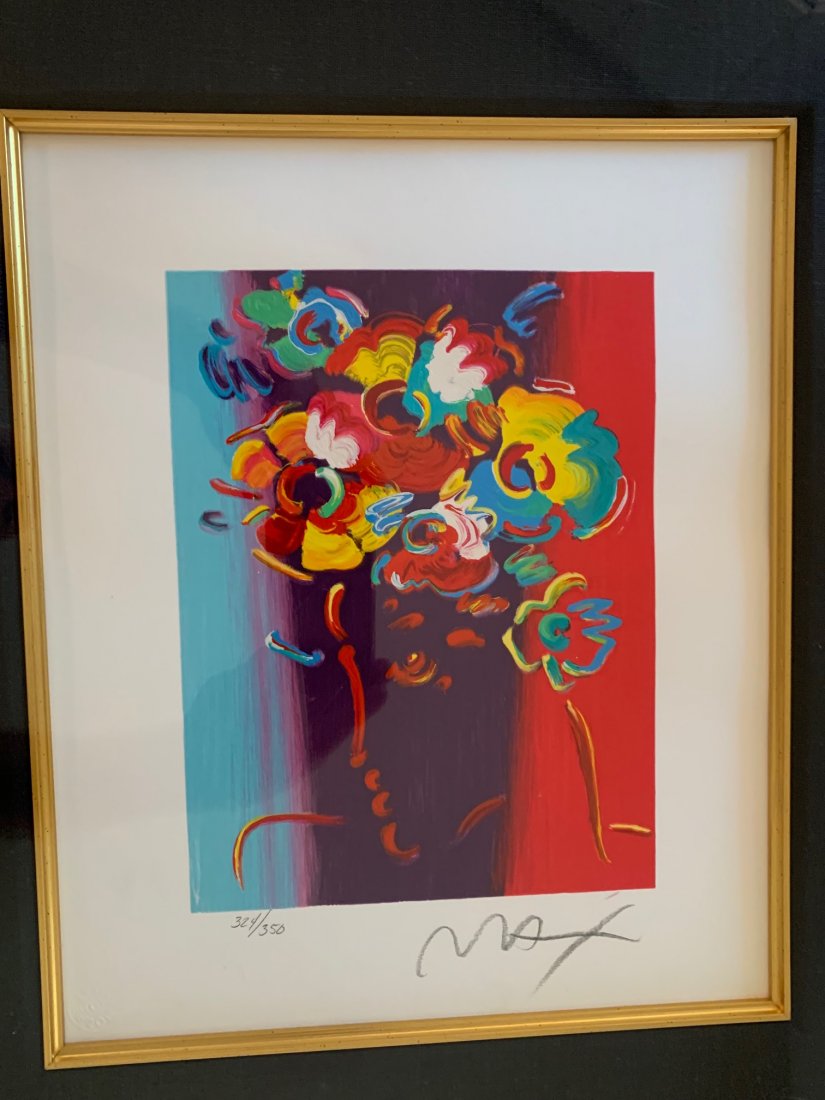 Peter Max, "Roseville Profile": Peter Max (b. 1937) "Roseville Profile" (2012) A hand-signed limited-edition color serigraph on wove paper by the renowned German American Pop artist. The image depicts an expressive rendering of a wo