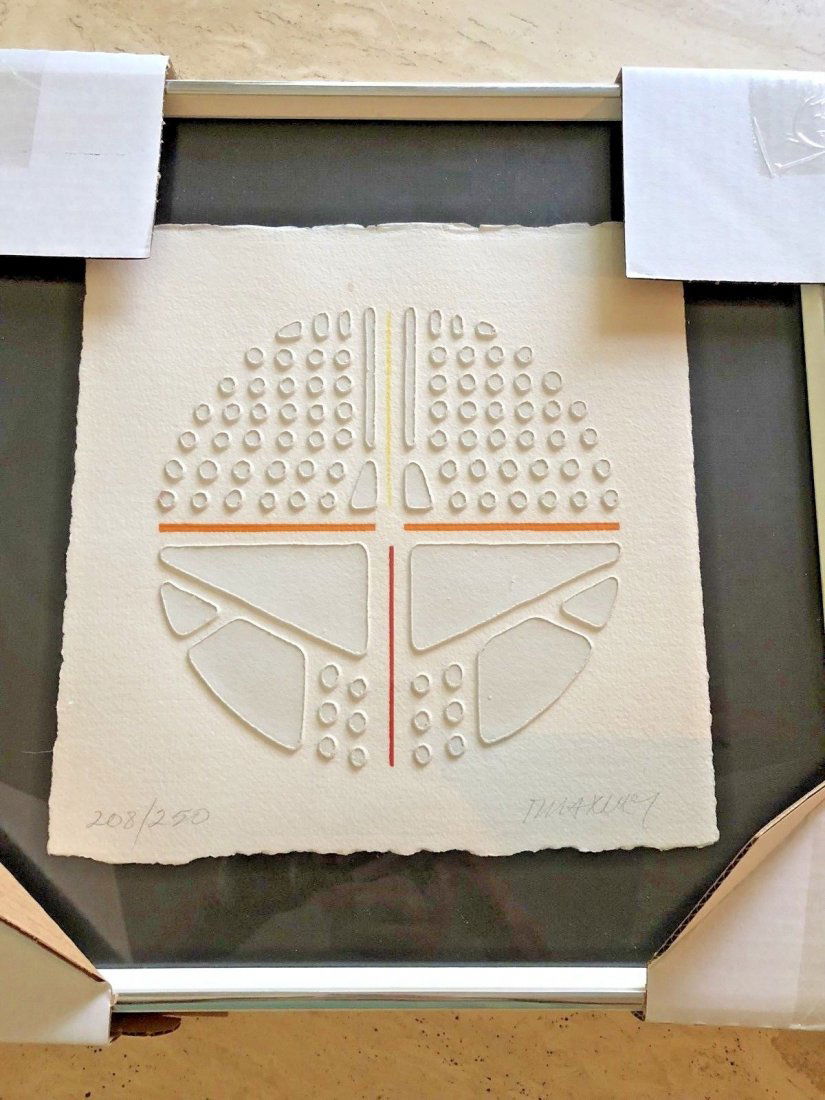 Paul Maxwell - Quatro Rondo: Paul Maxwell (1925-2015) Limited edition acrylic casting by the artist from 1983. It is on fine, deckled-edge paper. Hand-signed lower right in pencil, hand-numbered (208/250) bottom left. Custom moun