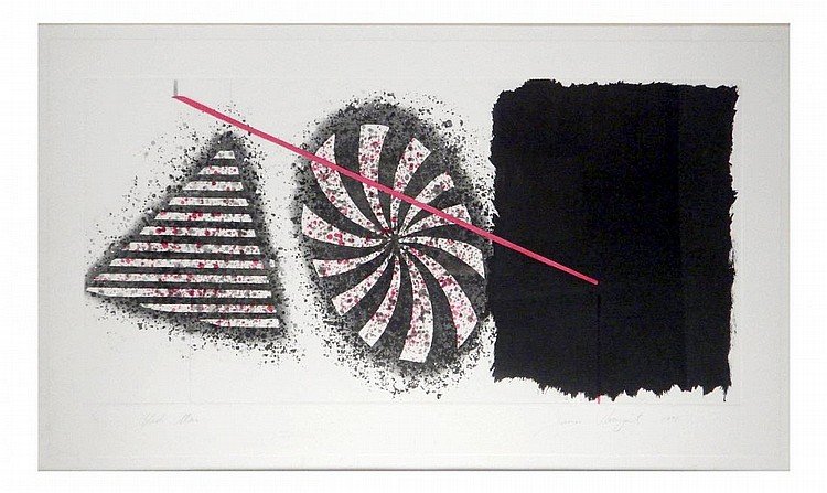 James Rosenquist - Black Star: James Rosenquist (1933-2017, American.) "Black Star" is a large-scale, limited edition (66/78) two-color etching with pochoir on paper, created in 1978. It is hand-signed, framed and matted. The image