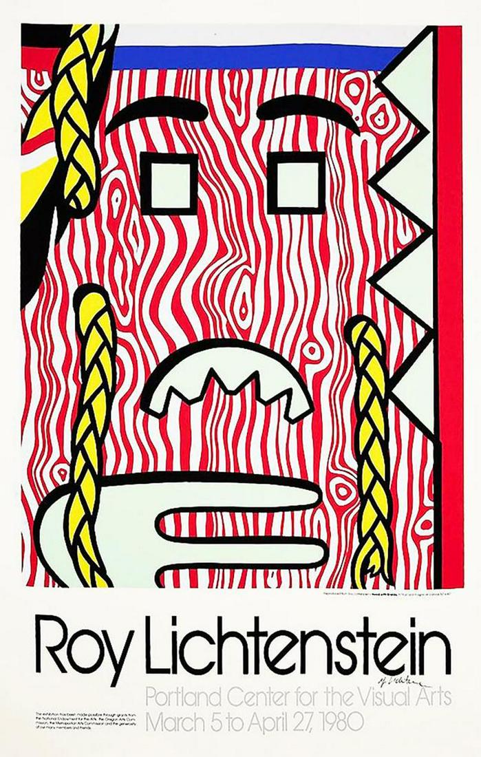 Roy Lichtenstein - Head with Braids: Roy Lichtenstein (1923 - 1997, American) "Head with Braids" - Exhibition Poster (1980) for "Portland Center for the Visual Arts, Portland, Ore., Roy Lichtenstein: Recent Paintings and Sculptures, Marc