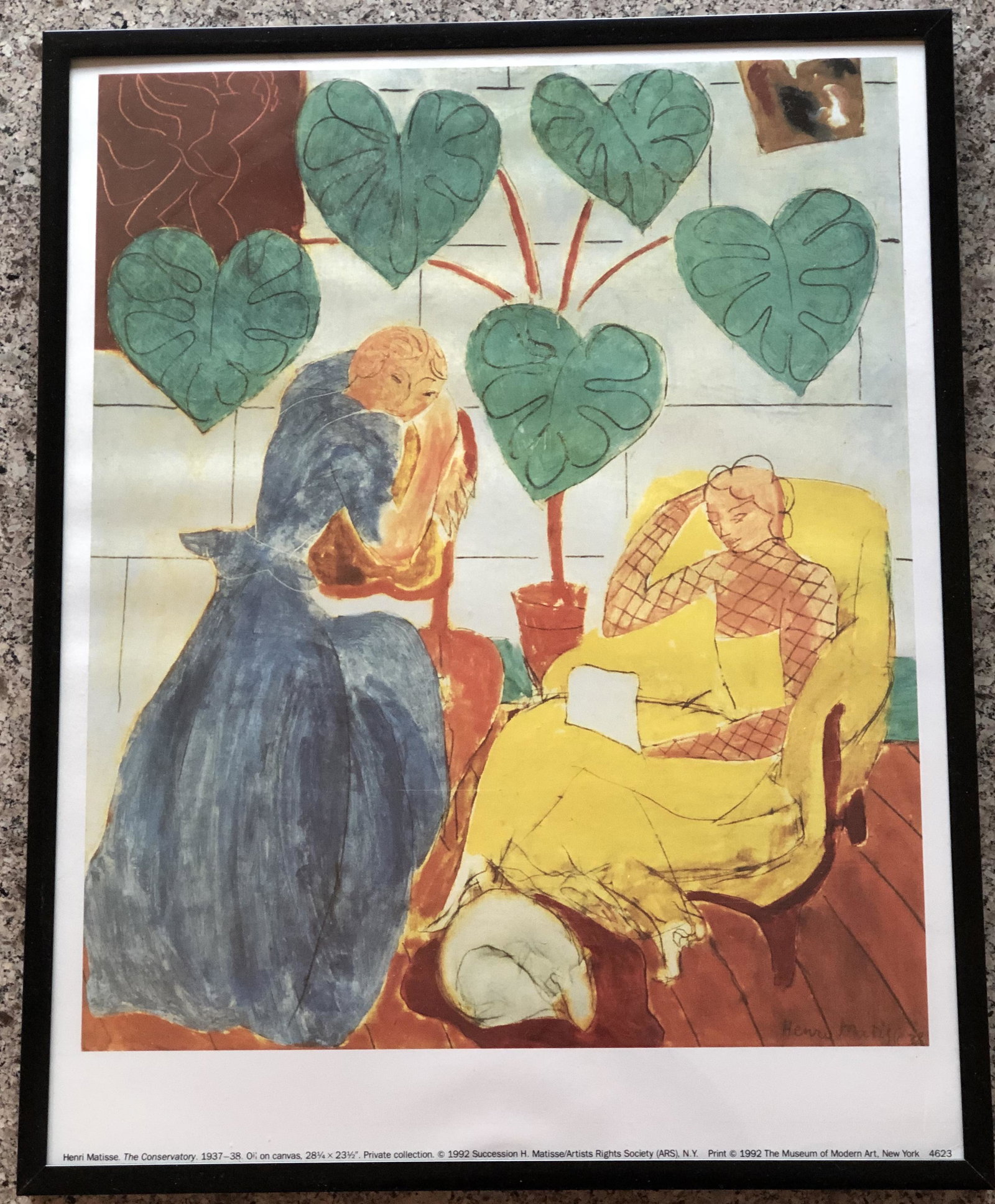 Henri Matisse, The Conservatory: Henri Matisse (1869 - 1954, France) "The Conservatory." This is a 1992 print from MOMA (The Museum of Modern Art, New York) of the artist's 1937-1938 original oil on canvas. Depicted in this expressio
