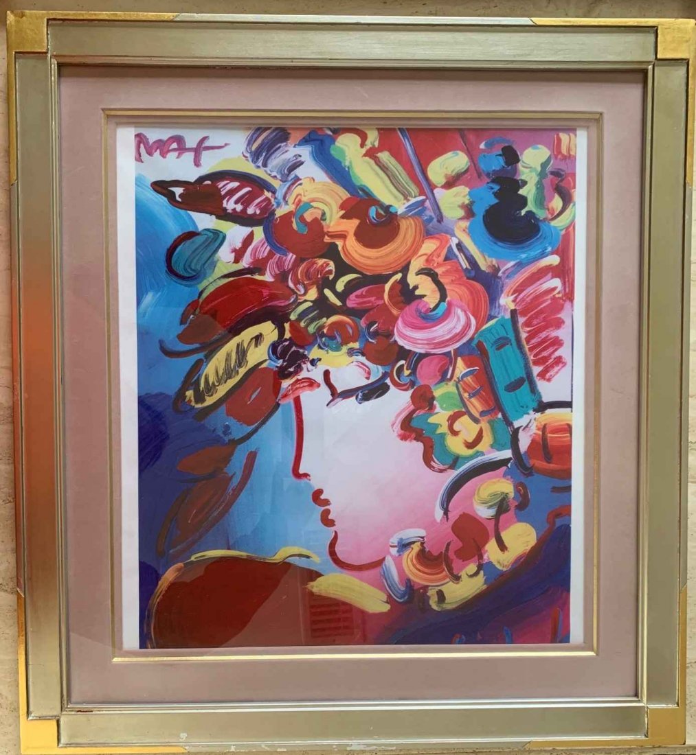 Peter Max - Blusing Beauty (Blossom Lady): Peter Max (b. 1937-) Art print on canvas of Max’s iconic image of the “Blushing Beauty”, also referred to as “The Blossom Lady” with “Max” in the upper left. The sheet measures 20 x 16 i