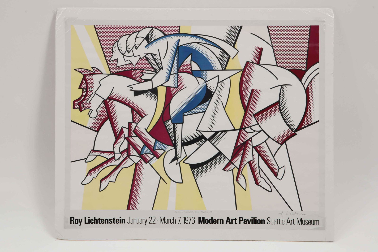 Roy Lichtenstein (After) - "The Red Horseman" Poster: (After) Roy Lichtenstein (1923 - 1997) "The Red Horseman" - Poster for a 1976 exhibit at the Modern Art Pavilion of the Seattle Art Museum. Included is the complimentary pencil signature of the Americ