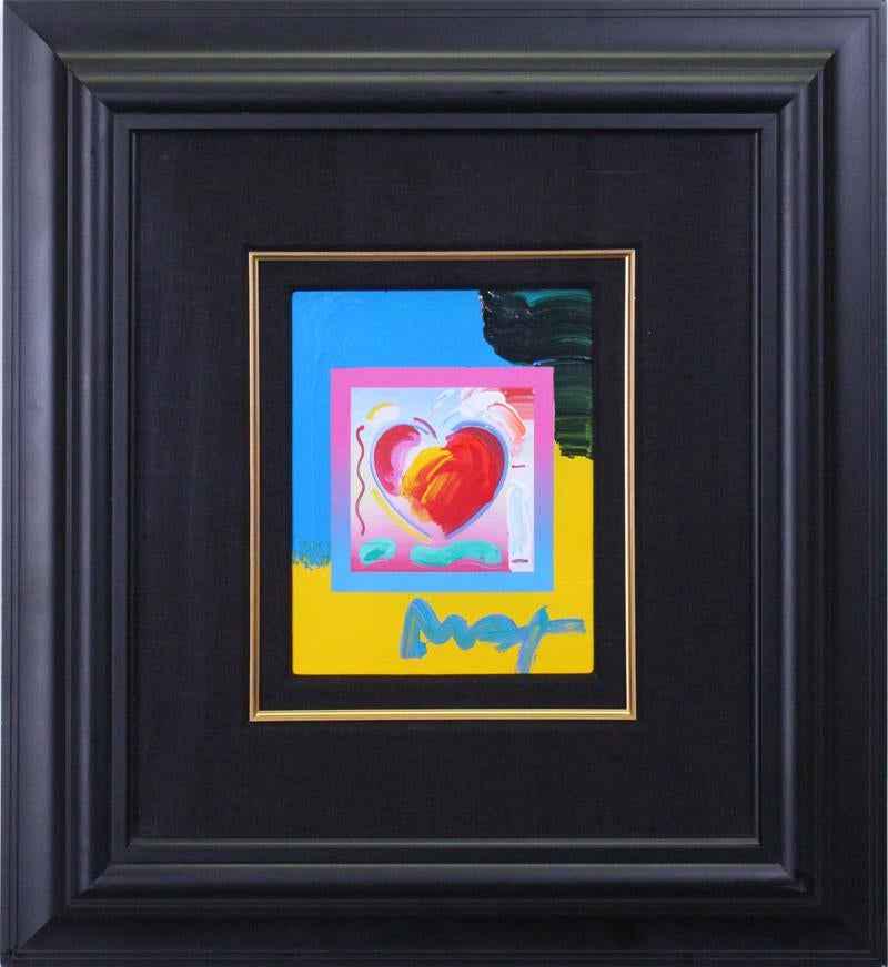 Peter Max - Heart on Blends: Peter Max (b. 1937, German American) "'Heart' on Blends” is a mixed-media acrylic painting over color lithograph on paper from the Peter Max Studio. It is a unique variation of one of the pieces fro