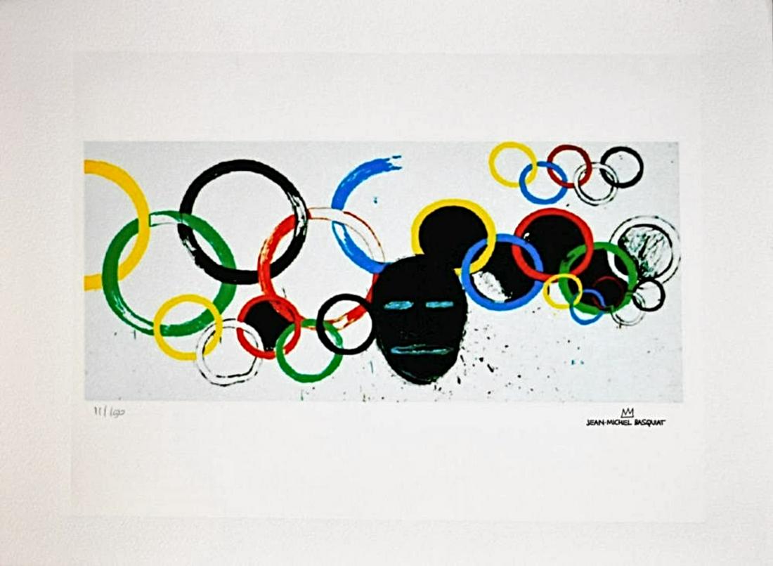 Basquiat/Warhol (After) - "Olympic Rings": (After) Jean-Michel Basquiat (1960 -1988) and Andy Warhol (1928 -1987) "Olympic Rings" is a limited edition (150) lithograph with a printed signature and moniker of Basquiat. It measures approximately