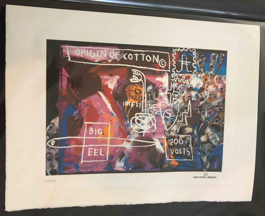 Jean-Michel Basquiat (After) - "The Origin of Cotton": Jean-Michel Basquiat (1960-1988), Francesco Clemente (b. 1952, Italy) and Andy Warhol (1928 - 1987), "ORIGIN OF COTTON” - This reproduction is a limited edition (of/150) lithograph with a printed si