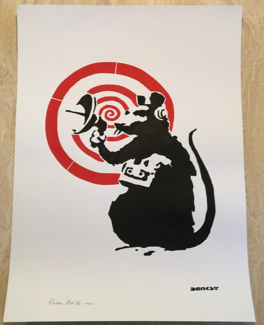 Banksy (After) - Radar Rat: (After) Banksy (b. approximately 1973 - 1975, England) "Radar Rat” (2020) Limited Edition (1/50) Stencil/Spray print inspired by Banksy's original 2002 image known as "Sonar Rat” or "Sonic Rat.”