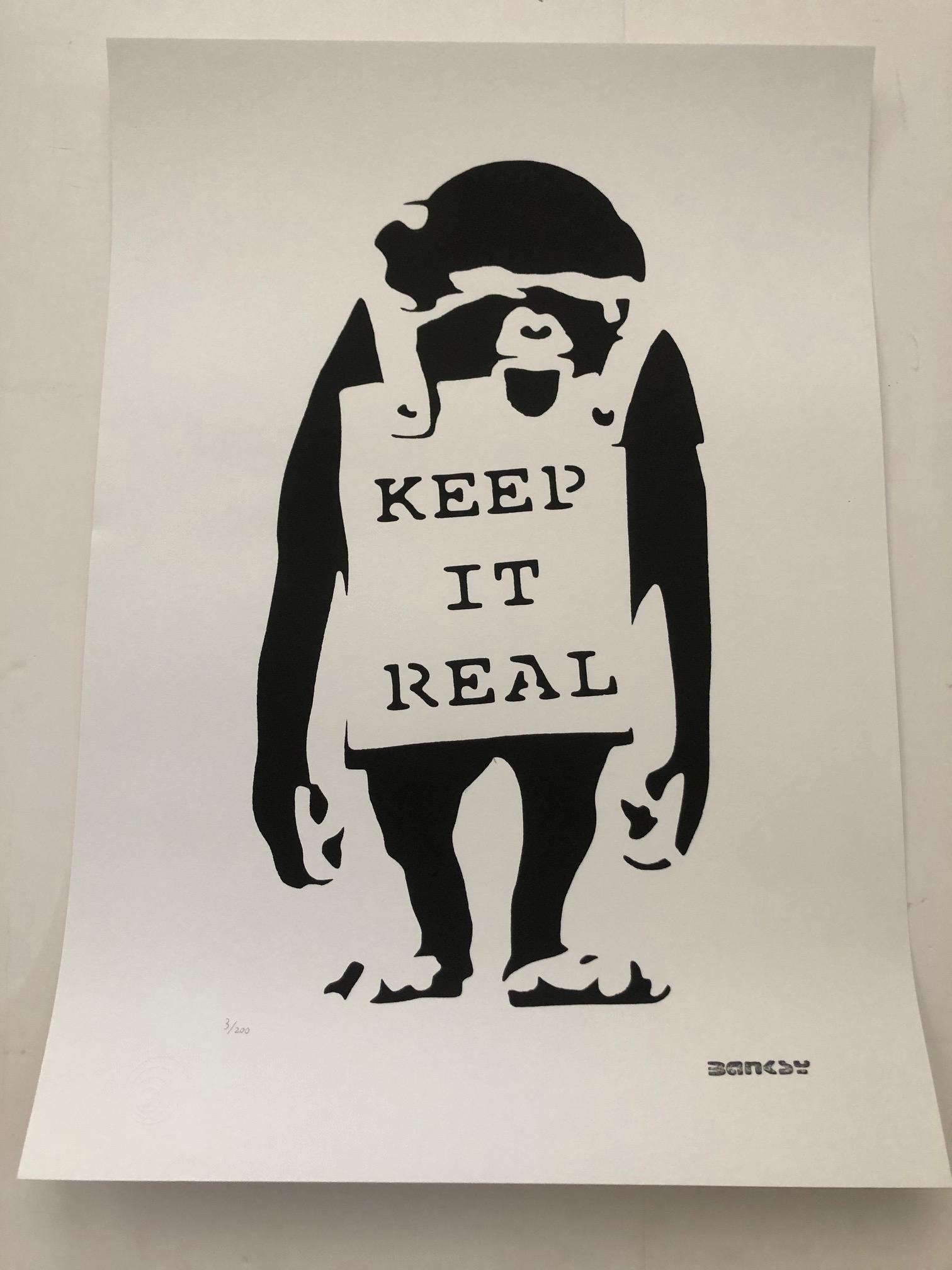 Banksy - Keep It Real: (After) Banksy (b. 1974, England) "Keep it Real” (2016) - Limited Edition (3/200) reproduction print inspired by the famed spray paint stencil images created by the artist that have appeared since a