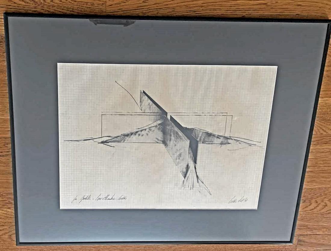 Laddie John Dill - Untitled Study/Drawing: Laddie John Dill (b. 1943, American) Original drawing/study (1972) on yellowed graph paper for a sand and glass sculpture. Hand signed and dated in the lower right and inscribed, “For Judith - love 