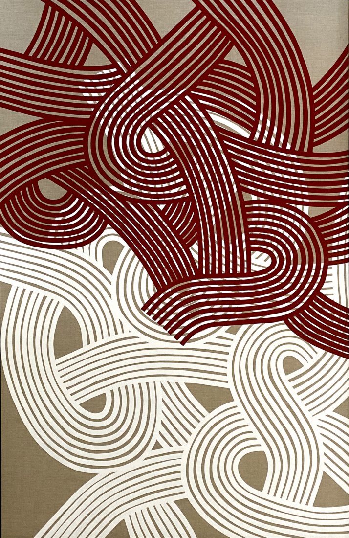 Kef! - Calm Rivers #1: KEF! (Given name; Simon Rohlen, b. 1989) A huge aerosol on canvas titled, "Calm Rivers #1". The framed work of art (measures 79 x 49 inches and is signed with both names, dated (2020) and titled on th