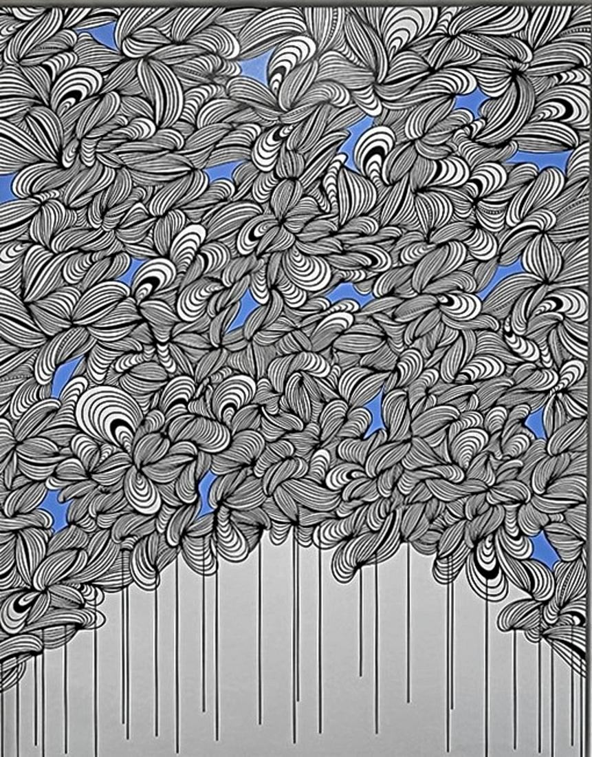 Kef! - Lake of Serenity #1: KEF! (Given name; Simon Rohlen, b. 1989) A huge acrylic on canvas titled, "Lake of Serenity #1". The framed (stretcher)work of art (measures 71 x 55 inches and is signed with both names, dated (2020)