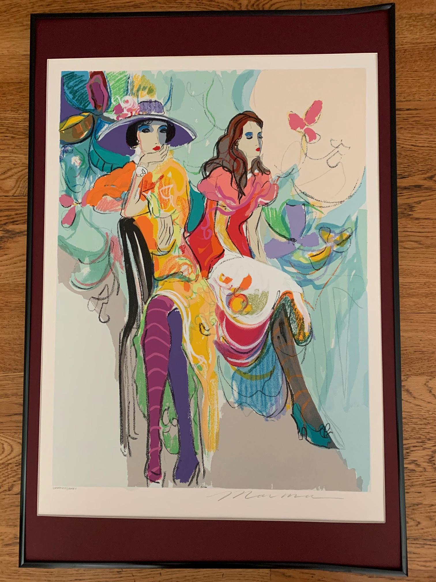 Isaac Maimon - Les Coquettes I: Isaac Maimon (b. 1951, Israel) “Les Coquettes I” (Flirts) circa 1994-1995; Limited Edition Color Serigraph numbered (LXXXVIII/CXXV) and hand signed in pencil by the artist. The image measures 27 x