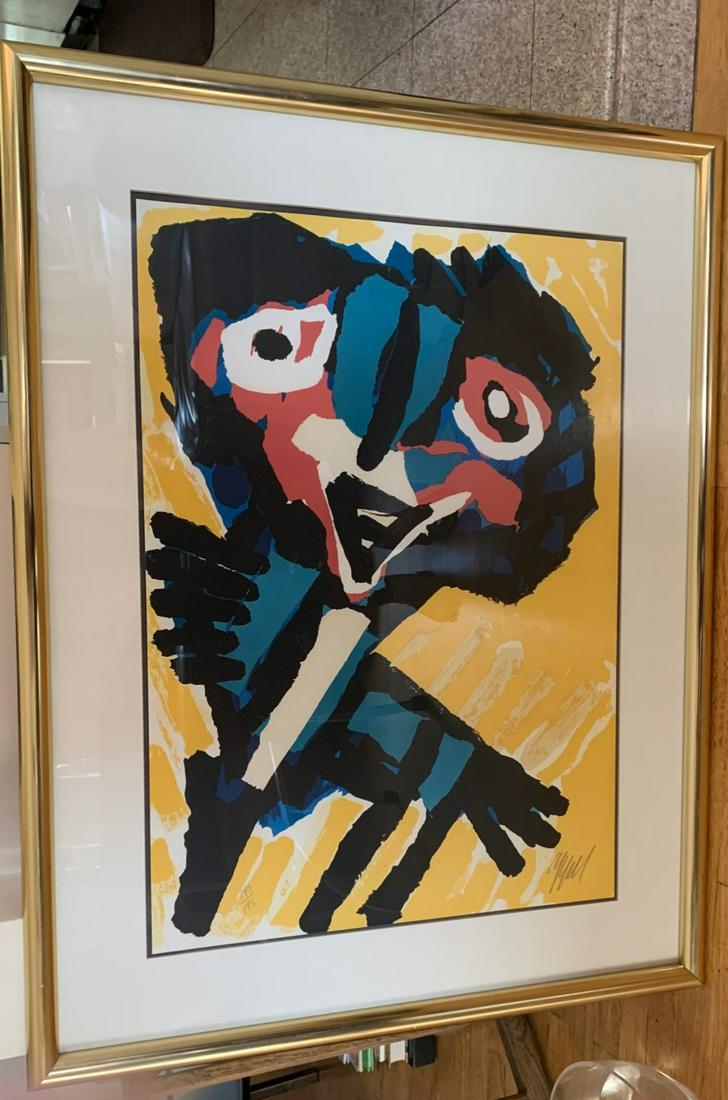 Karel Appel - Personnage: Karel Appel (1921 – 2006, Dutch) “Personnage” (Character) Limited edition color lithograph on paper, pencil signed in the lower right and numbered (145/175) in the lower left. A bright, vibrant 