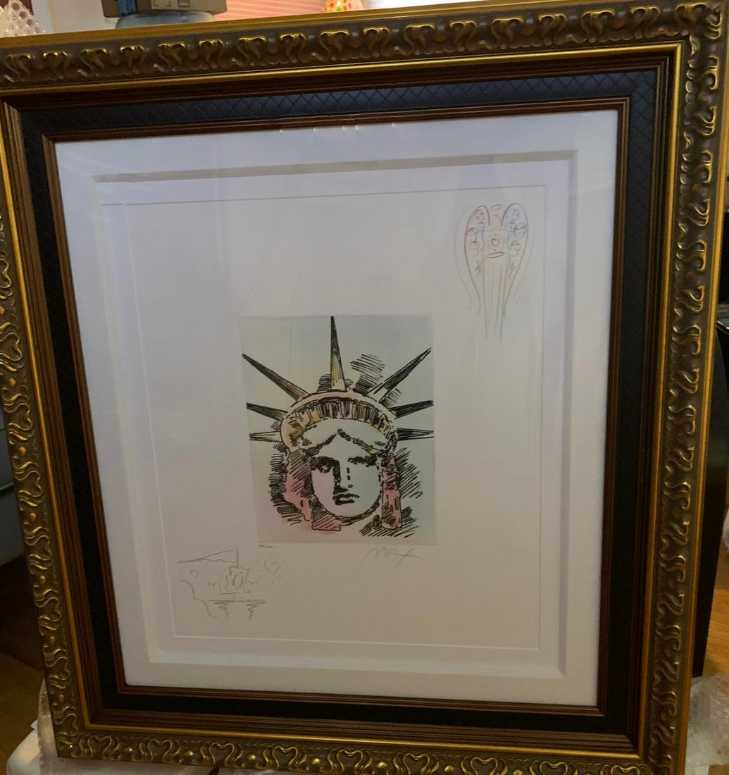 Peter Max - Liberty Head II (Sailboat/Angel with Heart): Peter Max (b. 1937, German American) “Liberty Head II (Sailboat/Angel with Heart)” – This piece was produced in 2017 and hand signed by Peter Max at his Studio. The work of art consists of an 11
