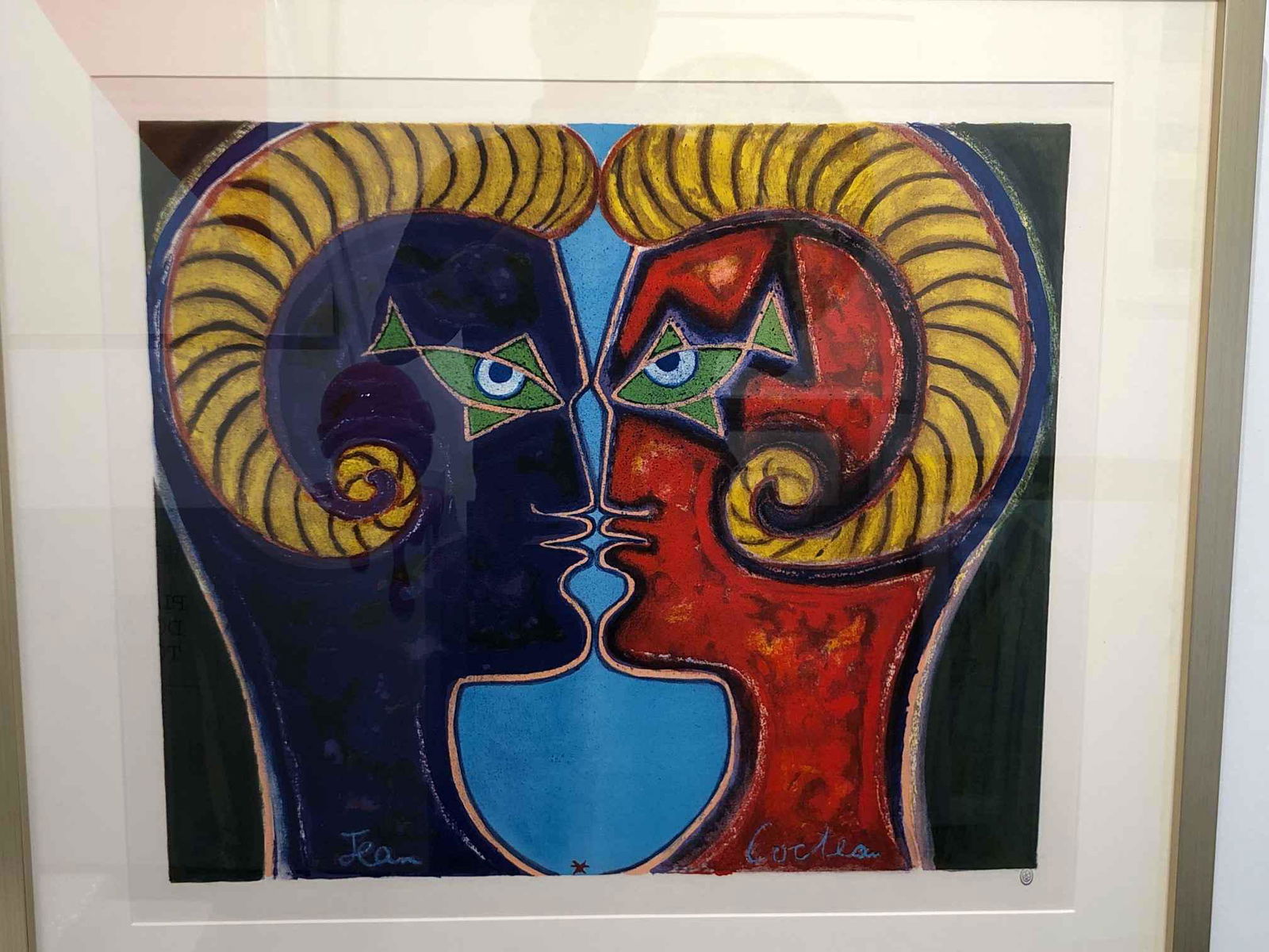 Jean Cocteau - Double Face: Jean Cocteau (French, 1889–1963) "Double Face" (1960) The image is also referred to as 2 Profiles Face to Face, and The Ram.) This work of art is a color lithographic print on Arches paper. It is pl