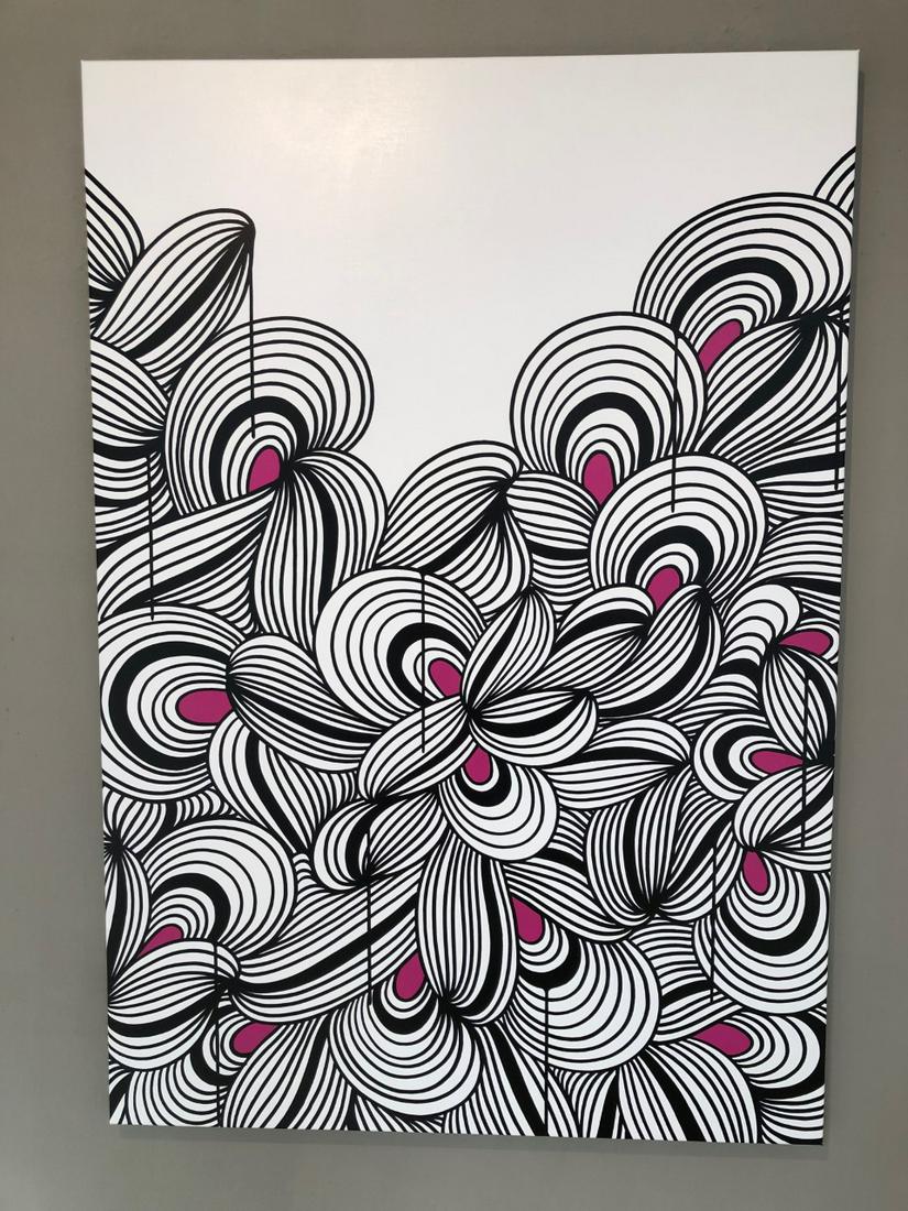 Kef! - Waves of Innerlife #4: KEF! (Given name; Simon Rohlen, b. 1989) A huge aerosol on canvas titled, "Waves of Innerlife #4". The framed work of art ) measures 63 x 43 inches and is signed with both names, dated (2019) and titl